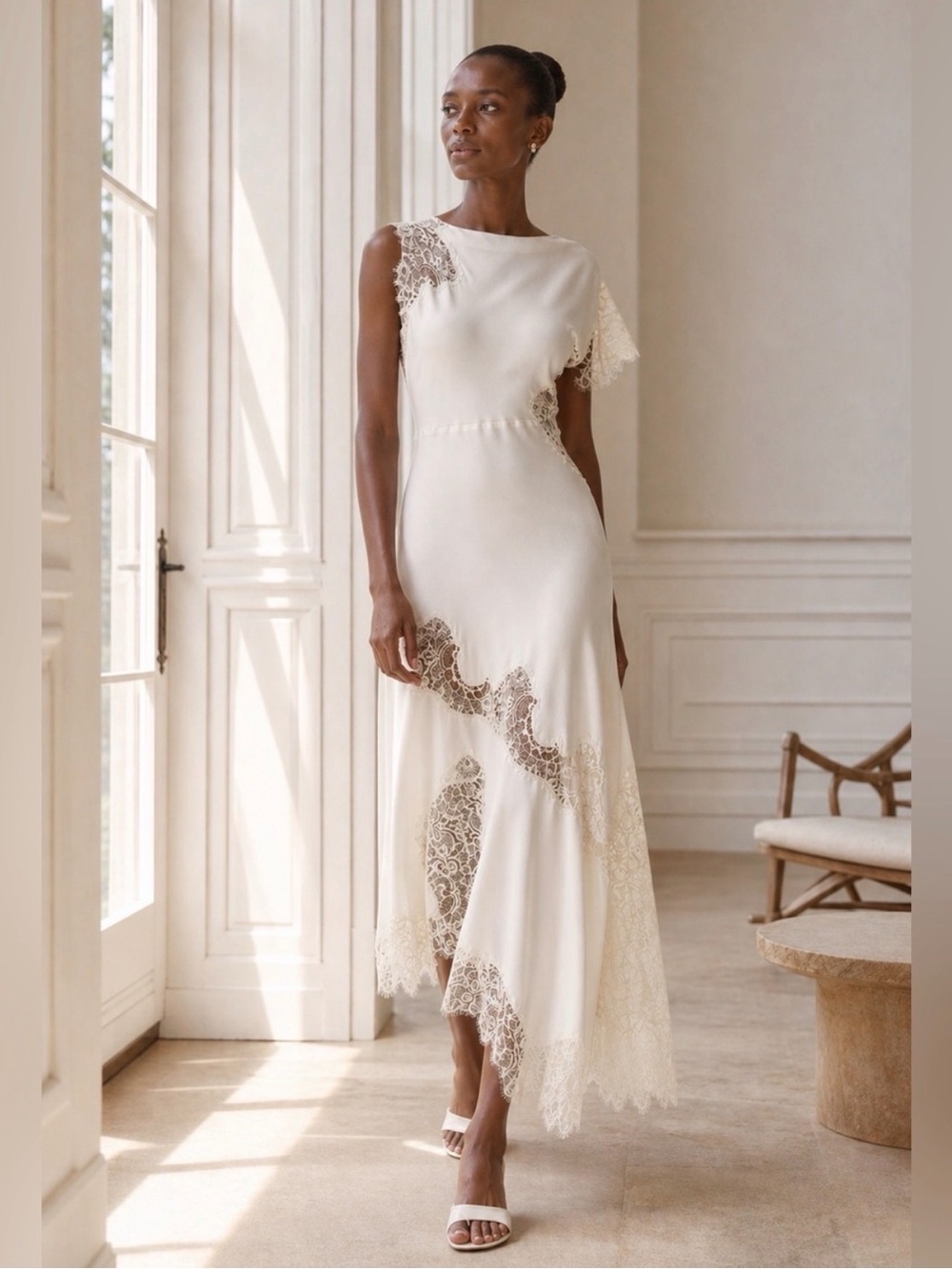 Last chance A.L.C. Alessia Textured Satin And Lace Maxi Dress - Picture 5 of 15